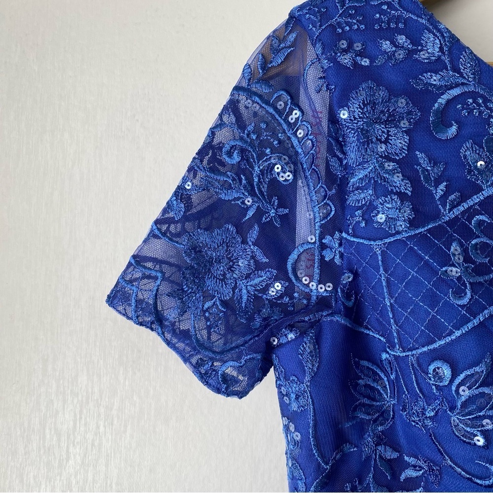 NWT JJ's House A-line Boat Neck Ankle-Length Lace Evening Dress With Sequins 10 - Picture 6 of 15